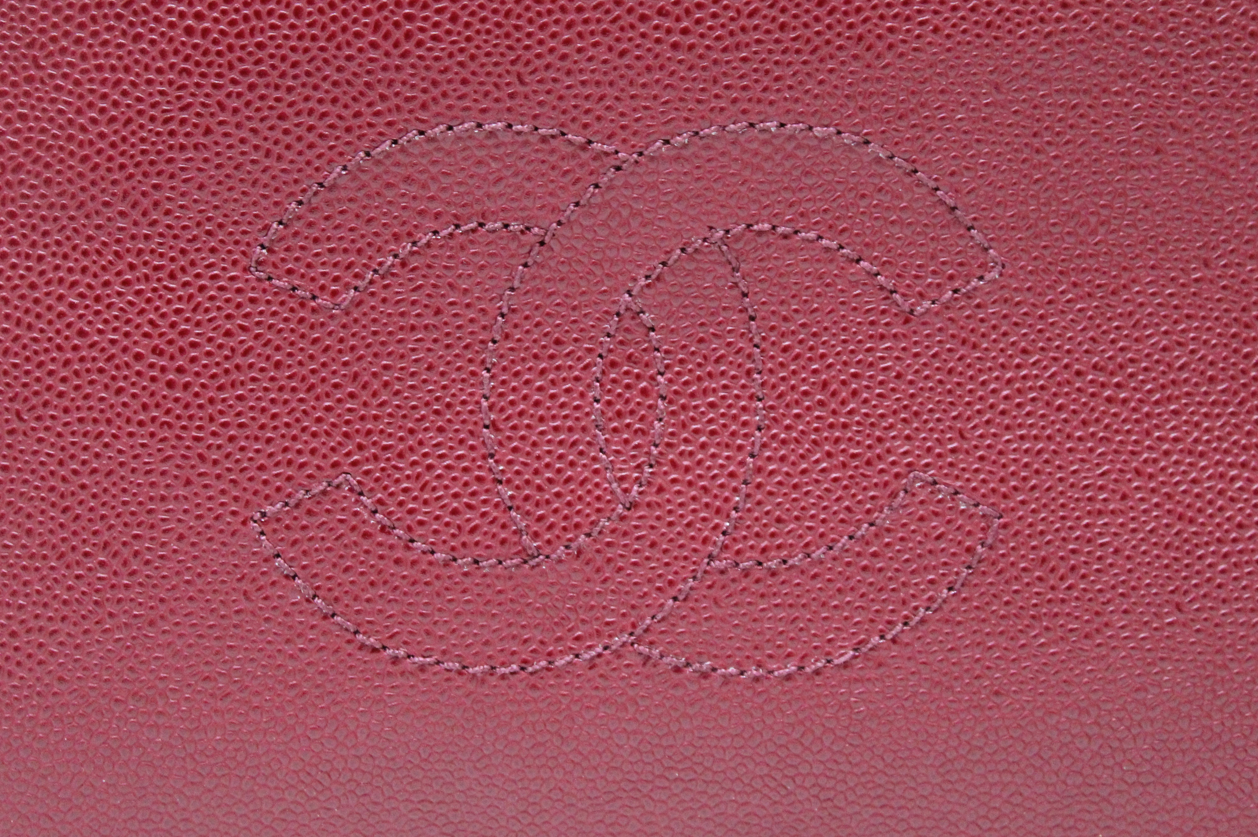 Authentic Chanel Vintage Deep Red Caviar Leather Small Tote Shoulder Bag