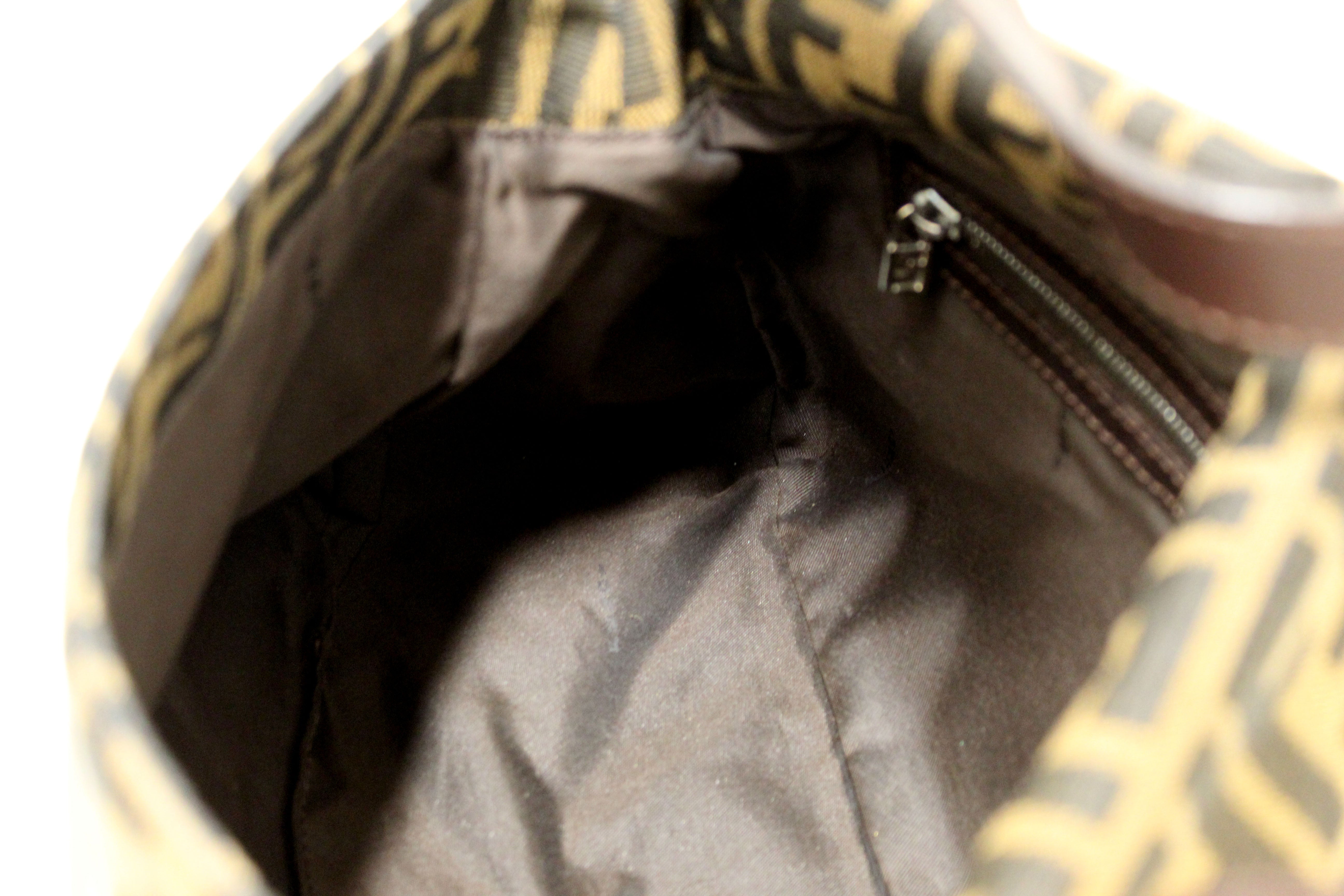 Authentic Fendi Brown Mini Zucca FF Canvas Mama Baguette Shoulder Bag