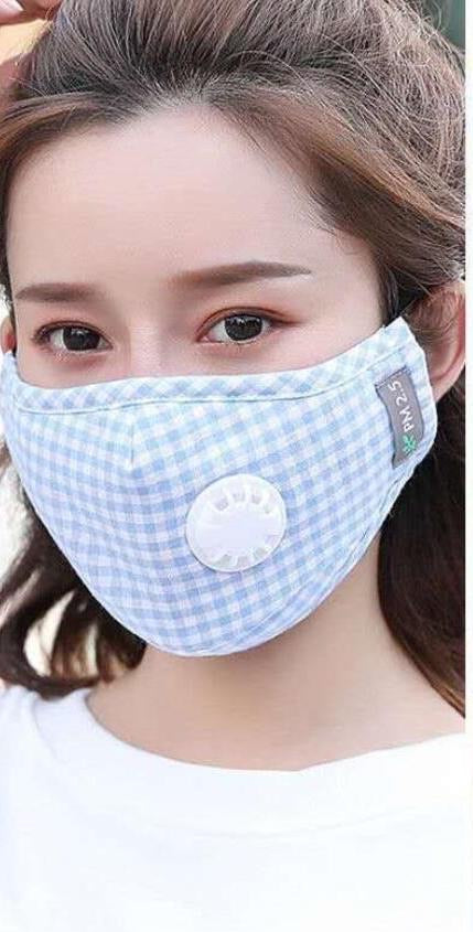 Less Weight Mask Non Medical Blue & White Plaid Light Weight & Comfortable Wear Face Ma ...