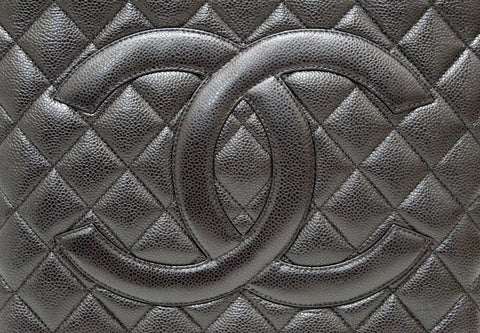 Authentic Chanel Black Quilted Caviar Leather Medallion Tote Bag